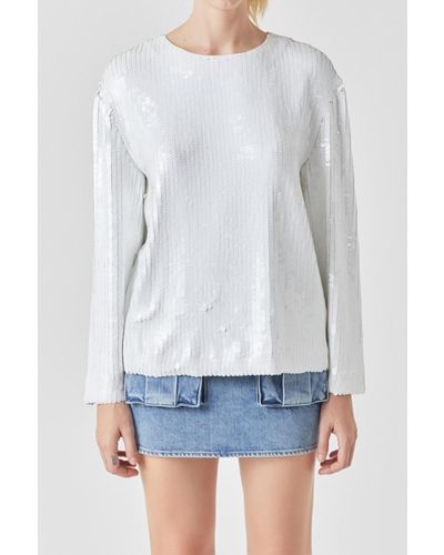 Grey Lab Sequin Loose Fit Top - White