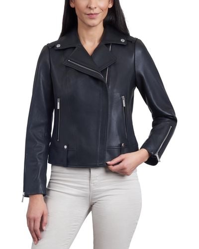 Michael Kors Michael Leather Moto Jacket - Blue