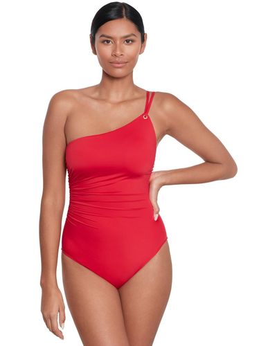 Lauren by Ralph Lauren Double-strap One-shoulder Swimsuit - Red