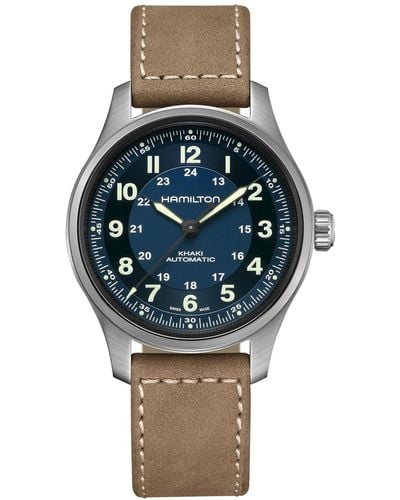 Hamilton Swiss Automatic Khaki Field Brown Leather Strap Watch 42mm - Gray