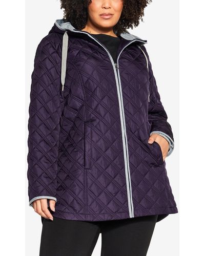Avenue Plus Size Multi Stitch Quilted Coat - Purple
