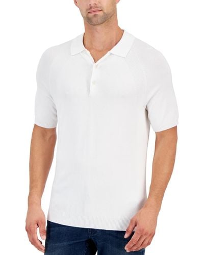 Alfani Ribbed Raglan Sweater-knit Polo Shirt - White
