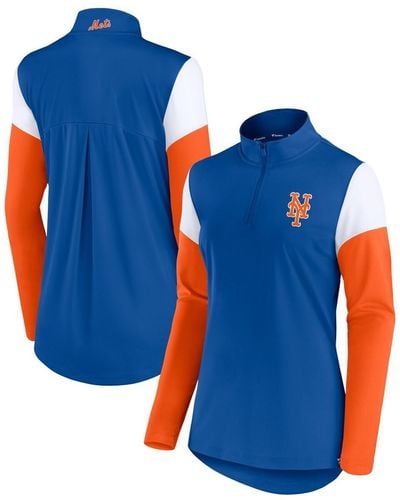Fanatics Royal And Orange New York Mets Authentic Fleece Quarter-zip Jacket - Blue