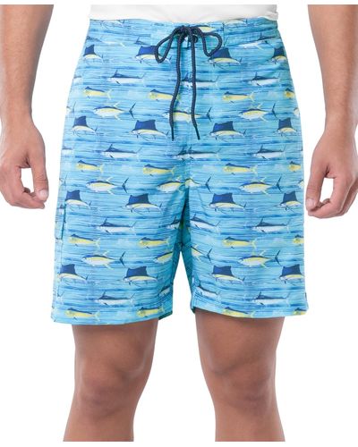 Guy Harvey Scribble Fish Drawstring 7" Surf Shorts - Blue