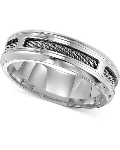 Triton Men's Stainless Steel Ring, Comfort Fit Cable Wedding Band - Gray