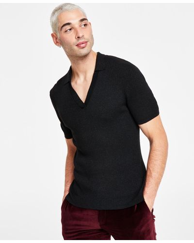 INC International Concepts Regular-fit Sweater-knit V-neck Polo Shirt - Black