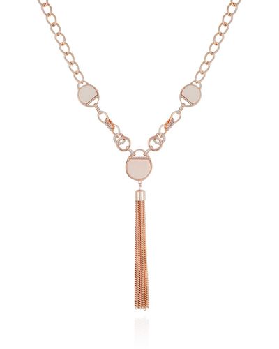 Tahari Crystal Stone Tassel Necklace - Metallic
