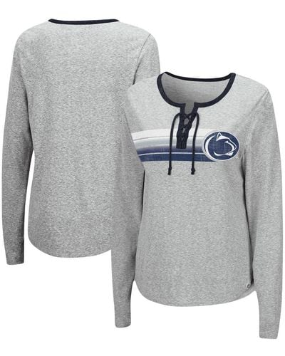 Colosseum Athletics Penn State Nittany Lions Sundial Tri-blend Long Sleeve Lace-up T-shirt - Gray