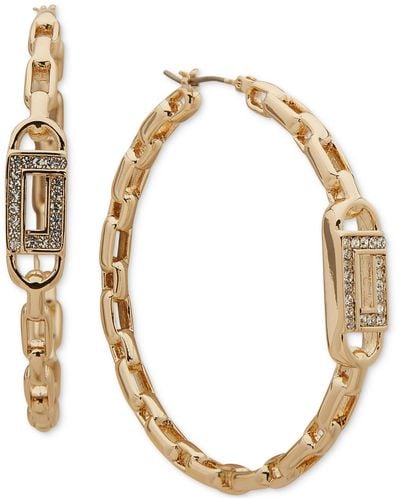 Karl Lagerfeld Gold-tone Medium Pave Link Hoop Earrings - Metallic