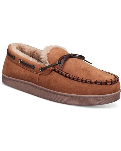 Club Room Faux-suede Moccasin Slippers - Brown