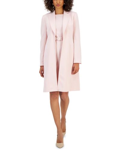 Nipon Boutique Longline Jacket Topper & Belted Sleeveless Sheath Dress - Pink