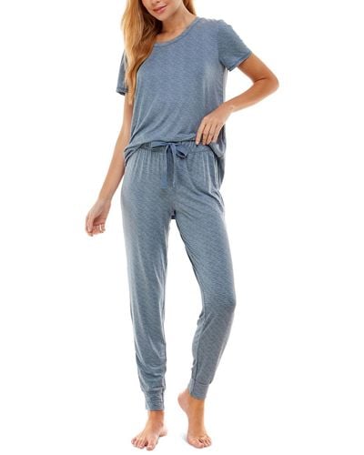 Roudelain Printed Short Sleeve Top & jogger Pajama Set - Blue