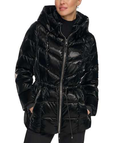 DKNY Shine Hooded Puffer Coat - Black
