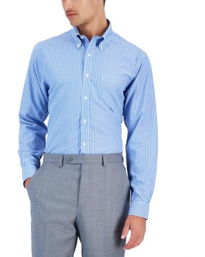 Brooks Brothers Regular Fit Non-iron Thin Stripe Dress Shirt - Blue