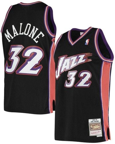 Men's Mitchell & Ness Karl Malone Black Utah Jazz 1998-99 Hardwood
