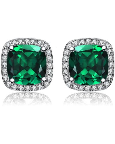 Genevive Jewelry Sterling Silver Cubic Zirconia Vintage Cushion Cluster Halo Stud Earrings - Green