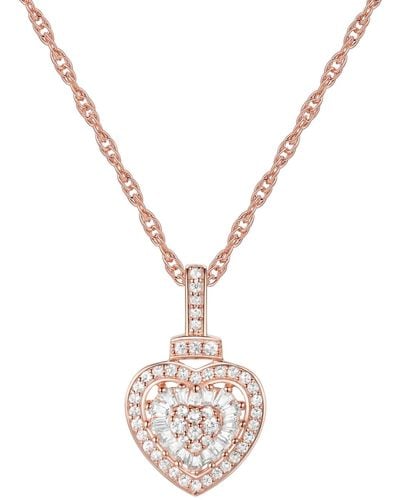 Macy's Diamond Round & Baguette Heart 18" Pendant Necklace (1/4 Ct. T.w. - Metallic