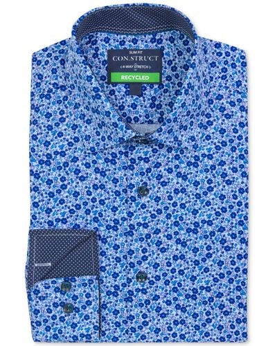 Con.struct Recycled Slim Fit Floral Performance Stretch Cooling Comfort Dress Shirt - Blue