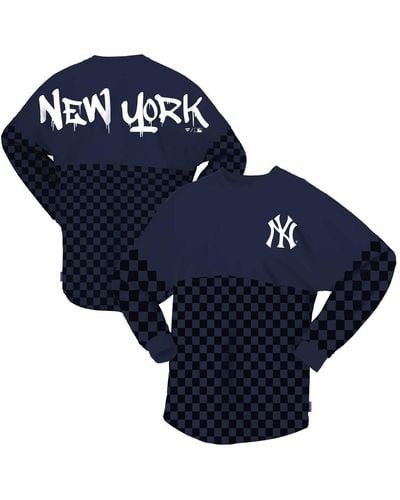 Spirit Jersey New York Yankees Checker Print Long Sleeve T-shirt - Blue