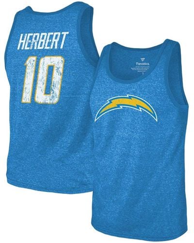 Fanatics Justin Herbert Heathered Los Angeles Chargers Name Number Tri-blend Tank Top - Blue