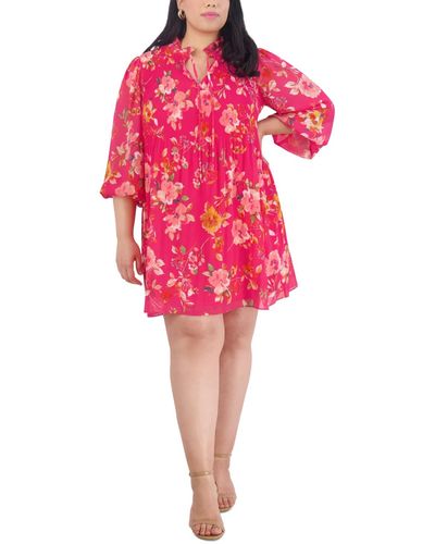 Jessica Howard Plus Size Floral-print Pleated Swing Dress - Pink