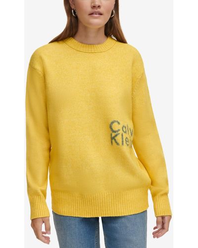 Calvin Klein Intarsia Logo Oversized Crewneck Sweater - Yellow