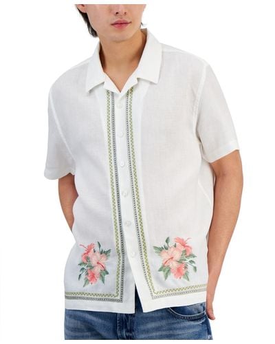 Guess Linen Embroidered Floral Shirt - White