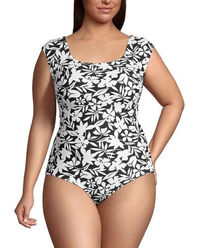 Lands' End Long Tummy Control Cap Sleeve X-back One Piece Swimsuit - White