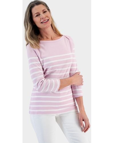 Style & Co. Pima Cotton Striped 3/4-sleeve Top - Pink