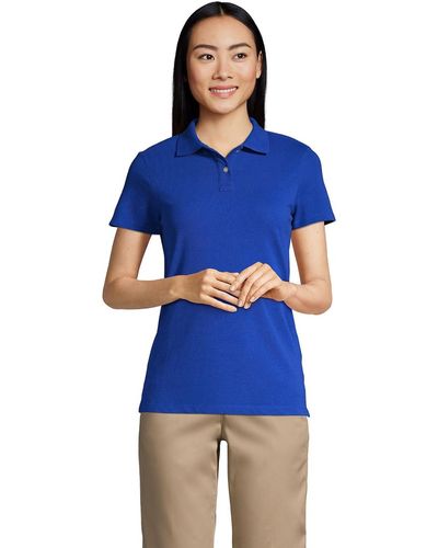 Lands' End School Uniform Short Sleeve Feminine Fit Mesh Polo Shirt - Blue