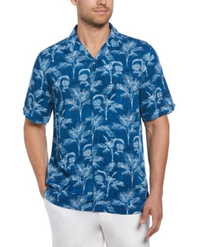 Cubavera Regular-fit Textured Palm Tree Short-sleeve Shirt - Blue
