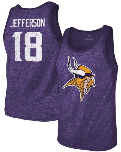 Majestic Threads Justin Jefferson Heathered Minnesota Vikings Name And Number Tri-blend Tank Top - Purple