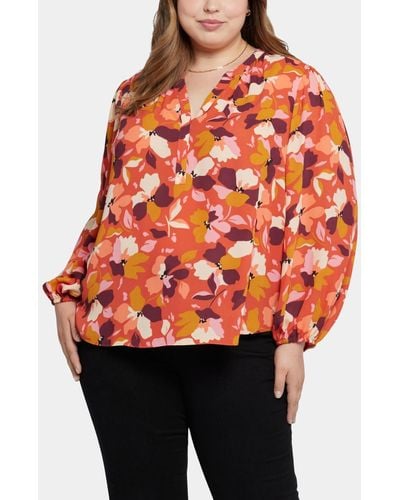 NYDJ Plus Size Puff Long Sleeve Popover Top - Red