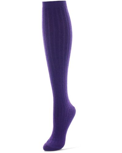 Memoi Rib Cashmere Blend Knee High Socks - Purple