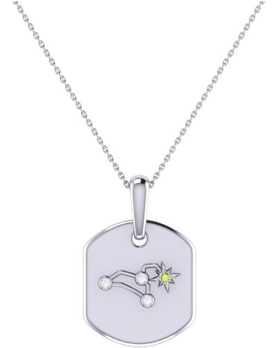 LuvMyJewelry Leo Lion Design Sterling Silver Peridot Stone Diamond Tag Pendant Necklace - White