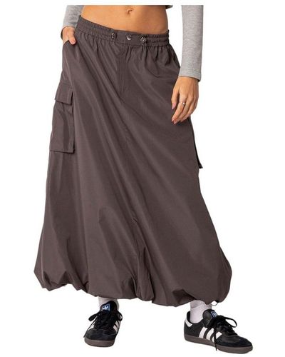 Edikted Bubble Cargo Nylon Maxi Skirt - Brown