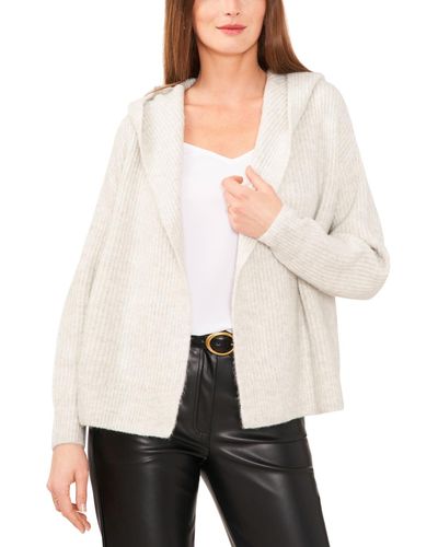Vince Camuto Ribbed Short Open Hooded Cardigan - White