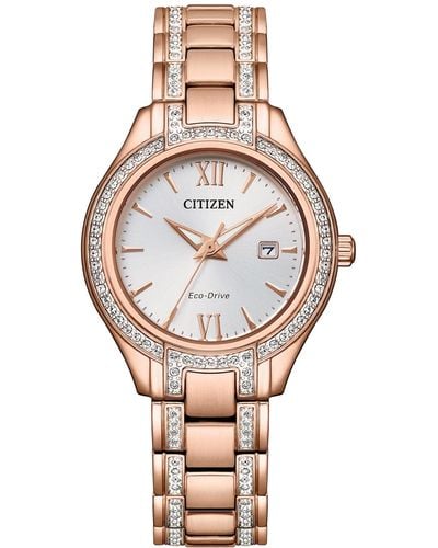 Citizen Eco-drive Silhouette Crystal Rose Gold-tone Stainless Steel Bracelet Watch 30mm - Metallic