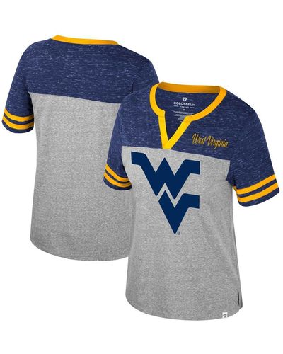 Colosseum Athletics West Virginia Mountaineers Kate Colorblock Notch Neck T-shirt - Blue