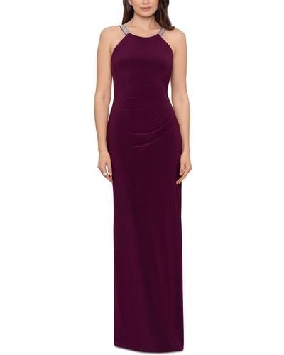 Betsy & Adam Embellished Halter Gown - Purple