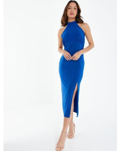 Quiz Royal Halter Neck Midi Dress - Blue
