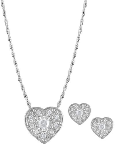 Macy's 2-pc. Set Diamond Heart Pendant Necklace & Matching Stud Earrings (3/8 Ct. T.w. - White