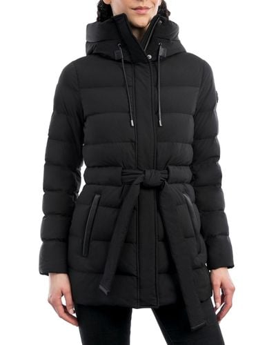 Michael Kors Belted Packable Puffer Coat - Black