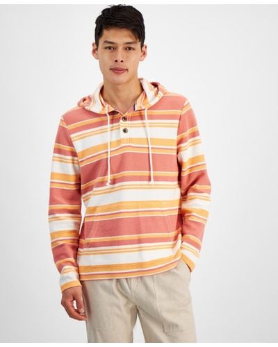 Sun & Stone Sun + Stone Farley Striped Button-placket Long Sleeve Hoodie - Red