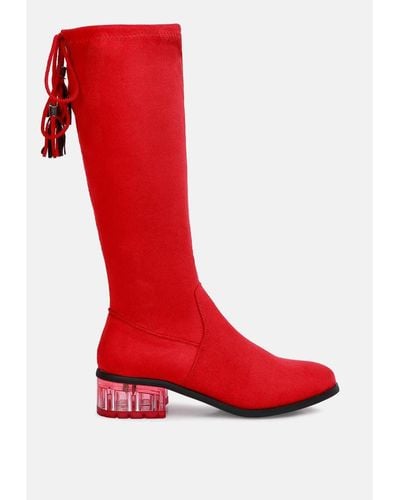 LONDON RAG Francesca Tassels Detail Short Heel Calf Boot - Red