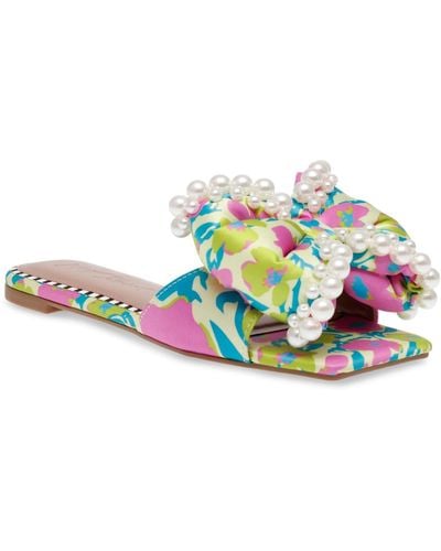 Betsey Johnson Liah Imitation Pearl-embellished Bow Slide Sandals - Blue