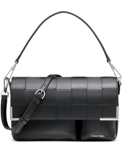 Calvin Klein Mica Woven Magnetic Flap Convertible Shoulder Bag - Black