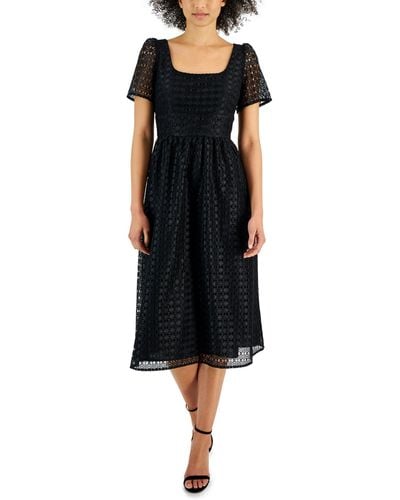 Anne Klein Square-neck Lace Midi Dress - Black