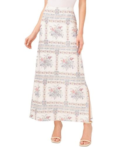Cece Floral Print A-line Maxi Skirt - White