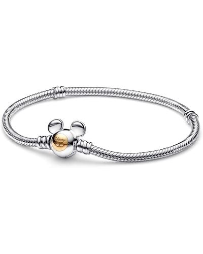 PANDORA Moments Sterling Silver And 14k Gold-plated Disney 100th Anniversary Snake Chain Bracelet - Metallic